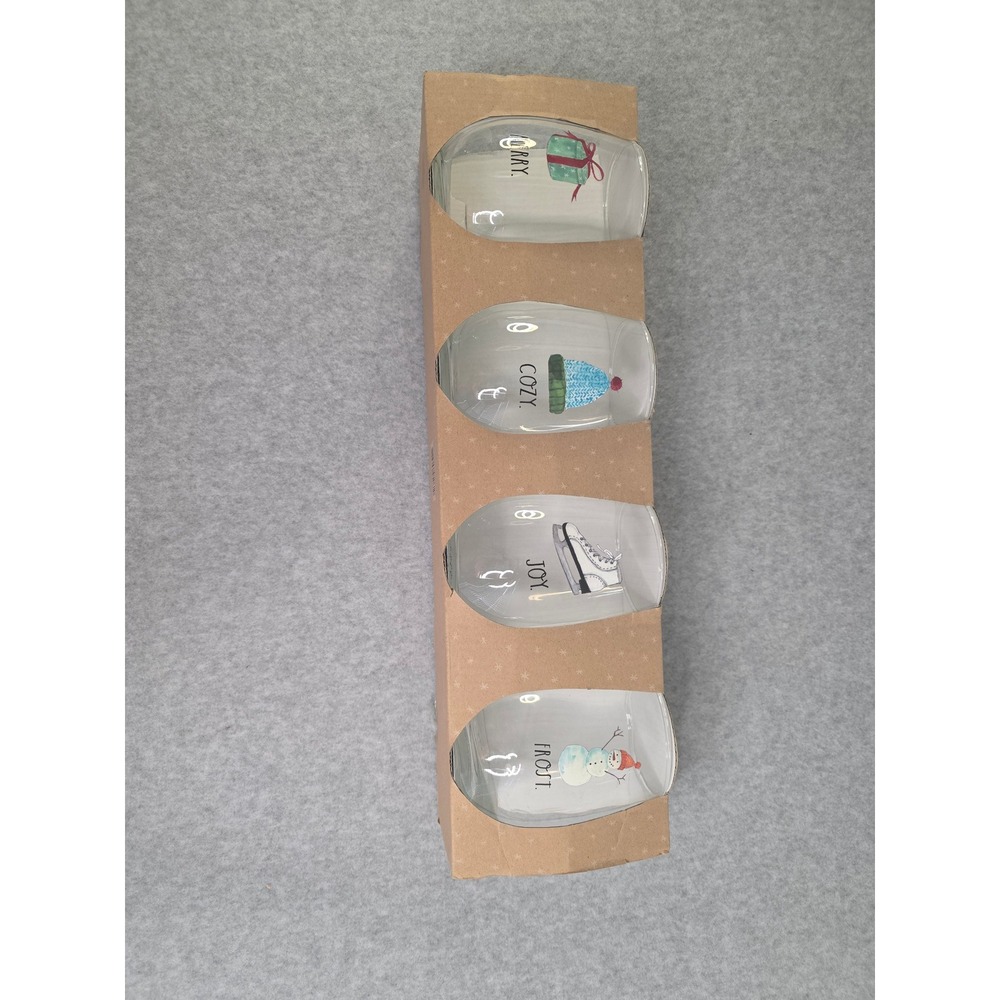 Rae Dunn Christmas Stemless Mini Glasses Set Of 4 Holiday Gifts New